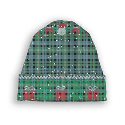 ScotsTee Shop Scottish Melville Modern Tartan Plaid Christmas Deer Snowman Snowflake Bell Knit Beanie