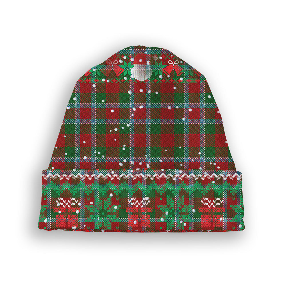 ScotsTee Shop Scottish Menzies 2 Tartan Plaid Christmas Deer Snowman Snowflake Bell Knit Beanie