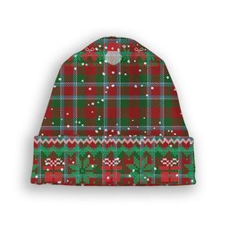 ScotsTee Shop Scottish Menzies 2 Tartan Plaid Christmas Deer Snowman Snowflake Bell Knit Beanie