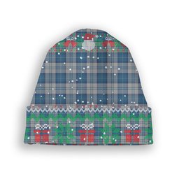 ScotsTee Shop Scottish Menzies Dress Blue and White Tartan Plaid Christmas Deer Snowman Snowflake Bell Knit Beanie