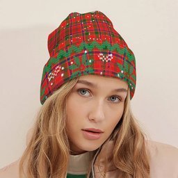 ScotsTee Shop Scottish Monroe Modern Tartan Plaid Christmas Deer Snowman Snowflake Bell Knit Beanie