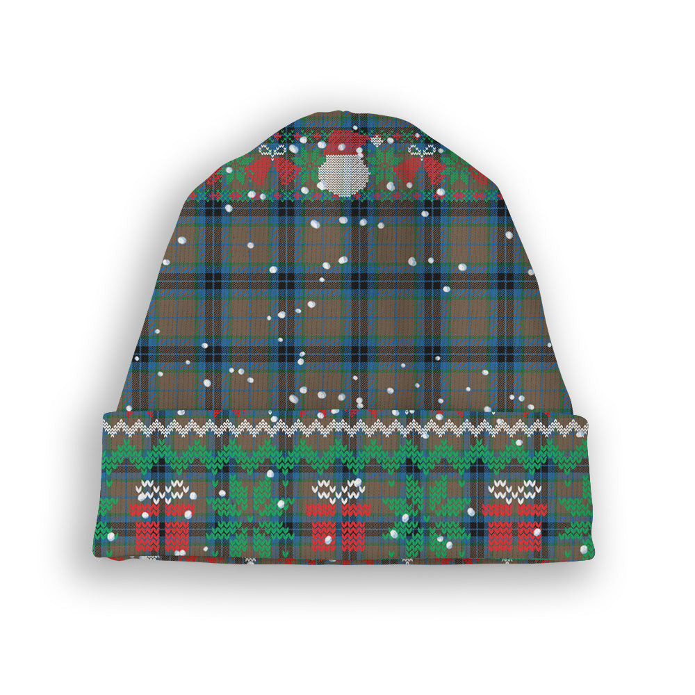 ScotsTee Shop Scottish McThomas Hunting Ancient Tartan Plaid Christmas Deer Snowman Snowflake Bell Knit Beanie