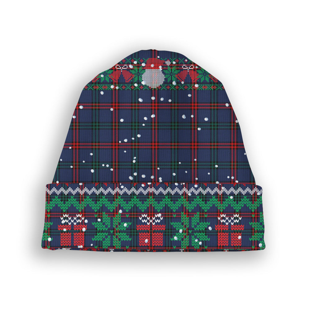 ScotsTee Shop Scottish Montgomery of Ayrshire Modern Tartan Plaid Christmas Deer Snowman Snowflake Bell Knit Beanie