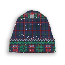 ScotsTee Shop Scottish Montgomery of Ayrshire Modern Tartan Plaid Christmas Deer Snowman Snowflake Bell Knit Beanie
