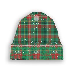 ScotsTee Shop Scottish Muirhead Modern Tartan Plaid Christmas Deer Snowman Snowflake Bell Knit Beanie