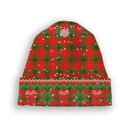 ScotsTee Shop Scottish McQuary Modern Tartan Plaid Christmas Deer Snowman Snowflake Bell Knit Beanie