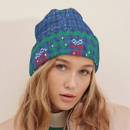 ScotsTee Shop Scottish Mercer Modern Tartan Plaid Christmas Deer Snowman Snowflake Bell Knit Beanie