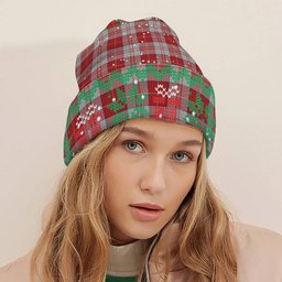 ScotsTee Shop Scottish Menzies 3 Tartan Plaid Christmas Deer Snowman Snowflake Bell Knit Beanie