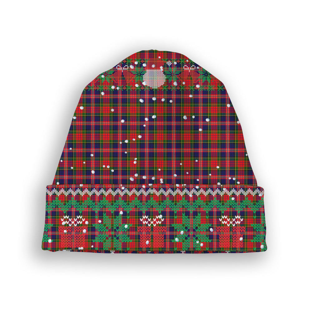 ScotsTee Shop Scottish McPherson Modern Tartan Plaid Christmas Deer Snowman Snowflake Bell Knit Beanie