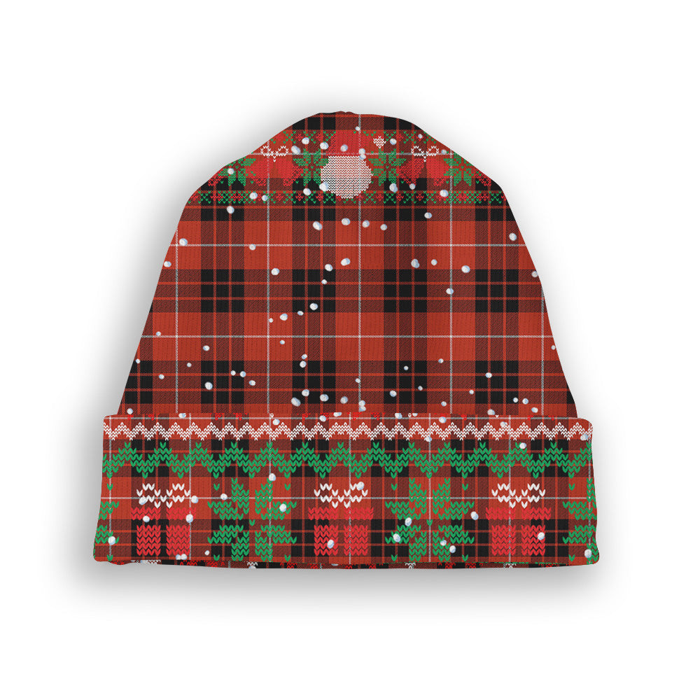 ScotsTee Shop Scottish Munro Black and Red Ancient Tartan Plaid Christmas Deer Snowman Snowflake Bell Knit Beanie