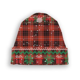 ScotsTee Shop Scottish Munro Black and Red Ancient Tartan Plaid Christmas Deer Snowman Snowflake Bell Knit Beanie