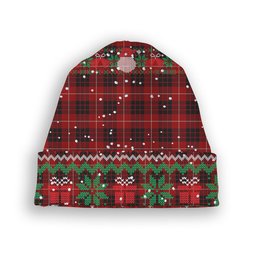 ScotsTee Shop Scottish Munro Black and Red Tartan Plaid Christmas Deer Snowman Snowflake Bell Knit Beanie