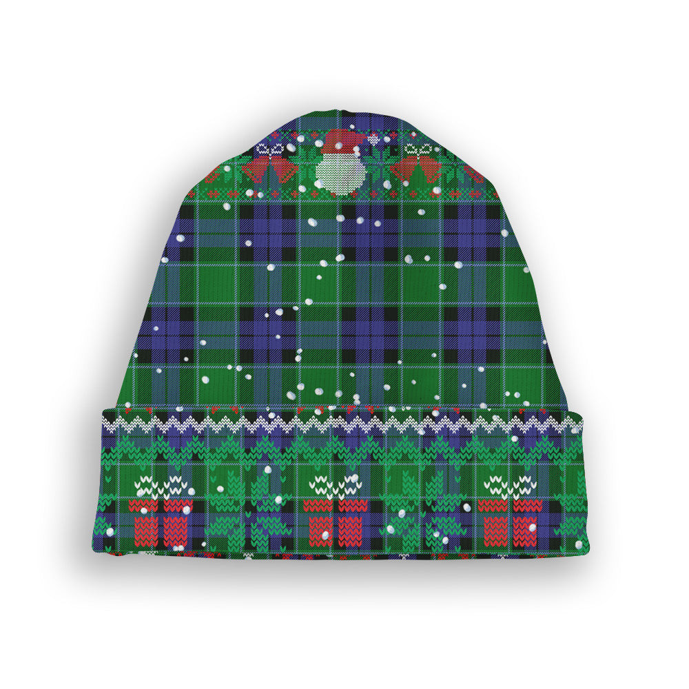 ScotsTee Shop Scottish Monteith Tartan Plaid Christmas Deer Snowman Snowflake Bell Knit Beanie