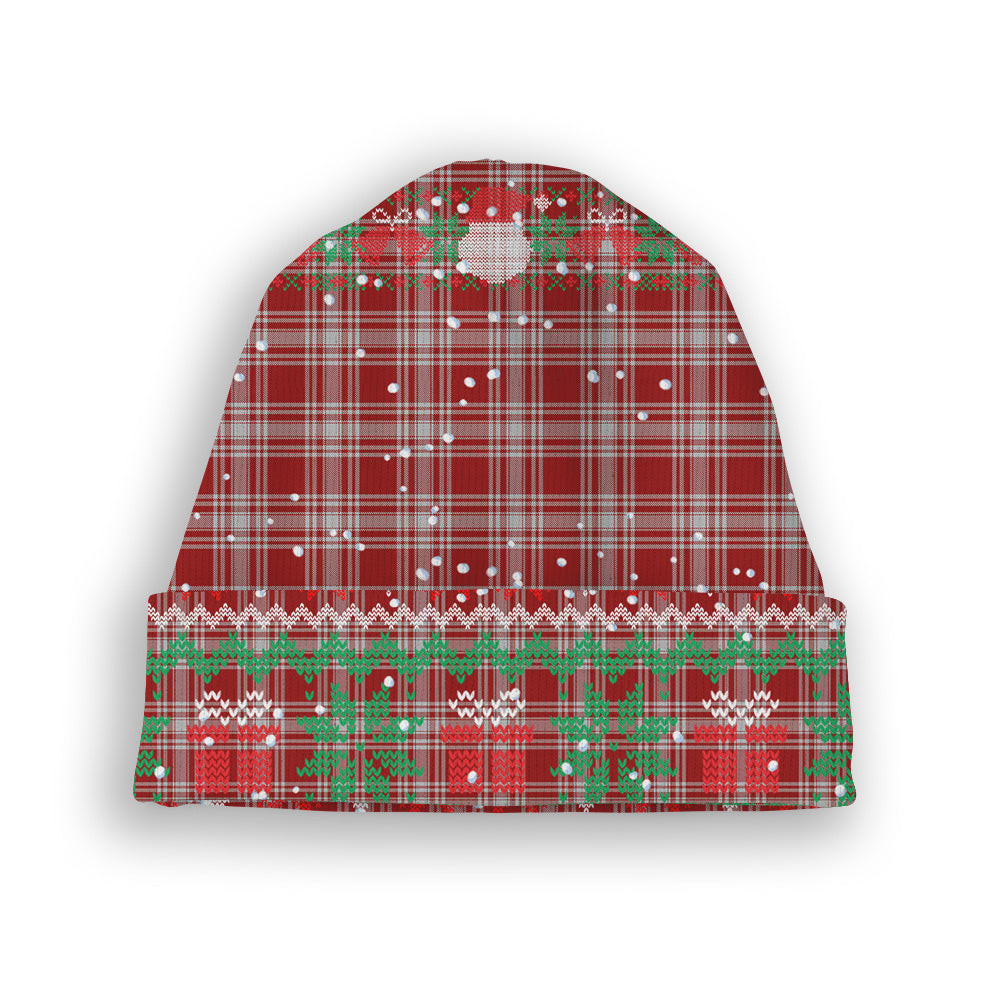 ScotsTee Shop Scottish Menzies 1815 Tartan Plaid Christmas Deer Snowman Snowflake Bell Knit Beanie