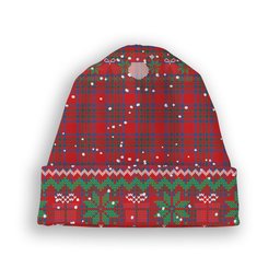 ScotsTee Shop Scottish Moffat District Modern Tartan Plaid Christmas Deer Snowman Snowflake Bell Knit Beanie