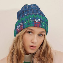 ScotsTee Shop Scottish McRae of America Modern Tartan Plaid Christmas Deer Snowman Snowflake Bell Knit Beanie