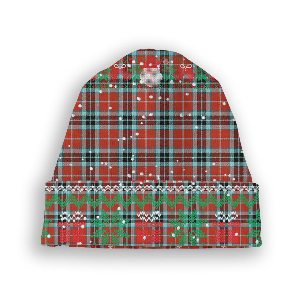 ScotsTee Shop Scottish McTavish Ancient Tartan Plaid Christmas Deer Snowman Snowflake Bell Knit Beanie