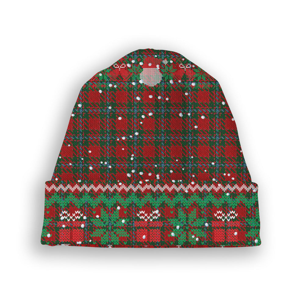 ScotsTee Shop Scottish Moray of Abercairney Tartan Plaid Christmas Deer Snowman Snowflake Bell Knit Beanie