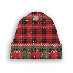 ScotsTee Shop Scottish Munro Black and Red Modern Tartan Plaid Christmas Deer Snowman Snowflake Bell Knit Beanie