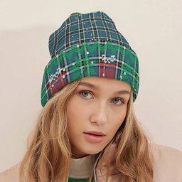 ScotsTee Shop Scottish McThomas Blue Ancient Tartan Plaid Christmas Deer Snowman Snowflake Bell Knit Beanie