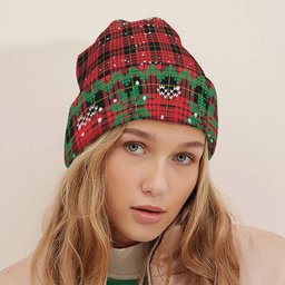 ScotsTee Shop Scottish McQueen Modern Tartan Plaid Christmas Deer Snowman Snowflake Bell Knit Beanie