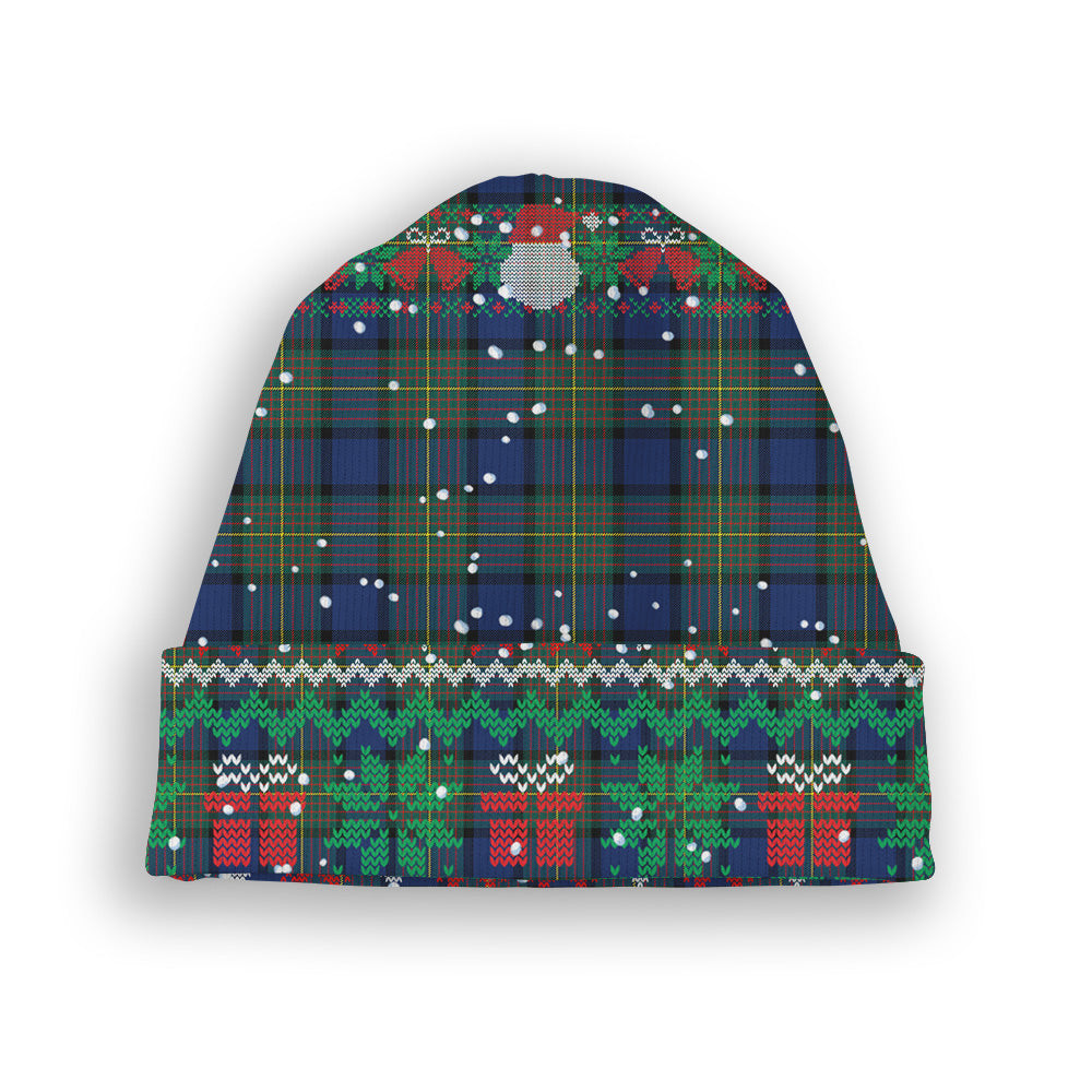 ScotsTee Shop Scottish Moore Modern Tartan Plaid Christmas Deer Snowman Snowflake Bell Knit Beanie