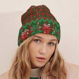 ScotsTee Shop Scottish McPhee Tartan Plaid Christmas Deer Snowman Snowflake Bell Knit Beanie