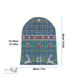 ScotsTee Shop Scottish McThomas Blue Modern Tartan Plaid Christmas Deer Snowman Snowflake Bell Knit Beanie