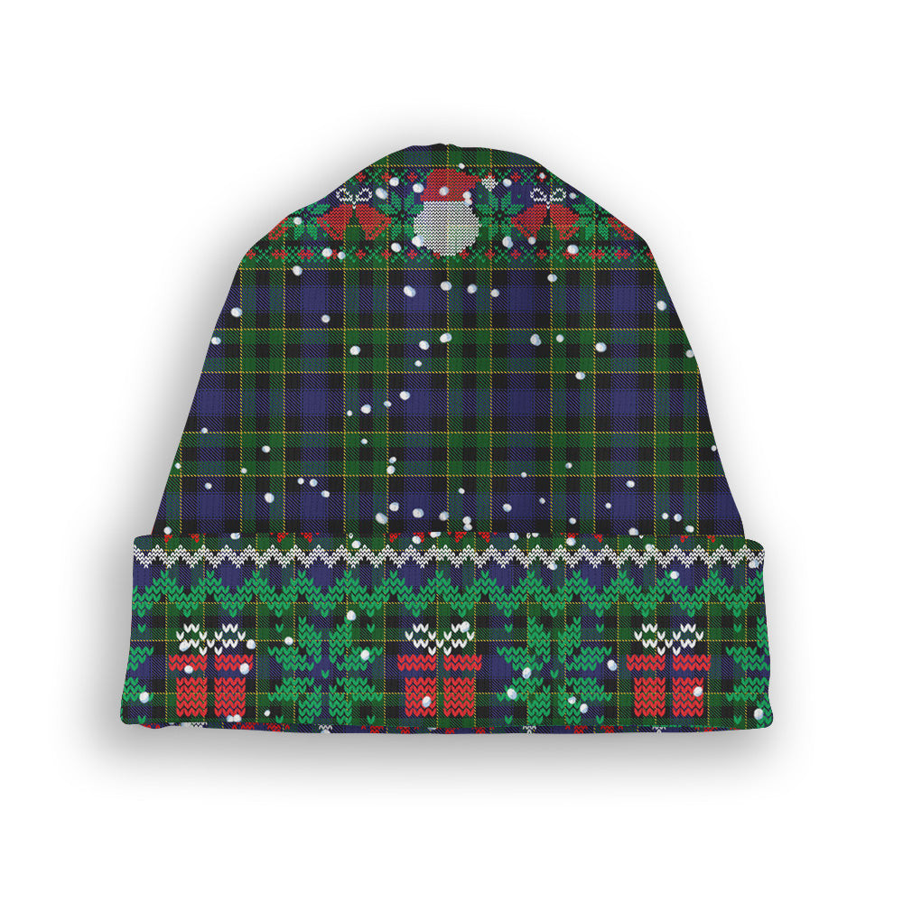 ScotsTee Shop Scottish Mowat Tartan Plaid Christmas Deer Snowman Snowflake Bell Knit Beanie