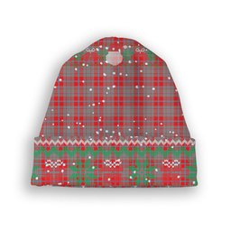 ScotsTee Shop Scottish Moubray Tartan Plaid Christmas Deer Snowman Snowflake Bell Knit Beanie