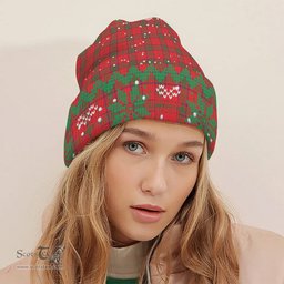 ScotsTee Shop Scottish Ross Modern Tartan Plaid Christmas Deer Snowman Snowflake Bell Knit Beanie