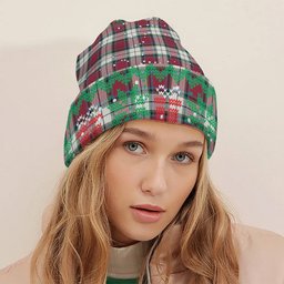 ScotsTee Shop Scottish Rose Dress Modern Tartan Plaid Christmas Deer Snowman Snowflake Bell Knit Beanie