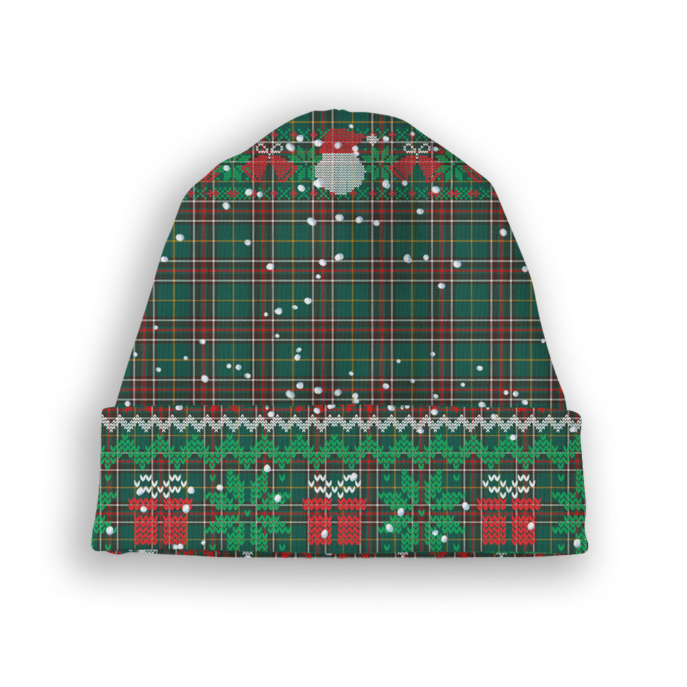 ScotsTee Shop Scottish Newfoundland Labrador Province Canada Modern Tartan Plaid Christmas Deer Snowman Snowflake Bell Knit Beanie