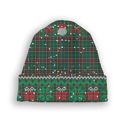 ScotsTee Shop Scottish Newfoundland Labrador Province Canada Modern Tartan Plaid Christmas Deer Snowman Snowflake Bell Knit Beanie