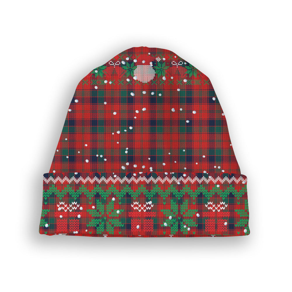 ScotsTee Shop Scottish Robertson 1819 Modern Tartan Plaid Christmas Deer Snowman Snowflake Bell Knit Beanie