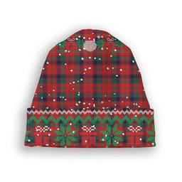 ScotsTee Shop Scottish Robertson 1819 Modern Tartan Plaid Christmas Deer Snowman Snowflake Bell Knit Beanie