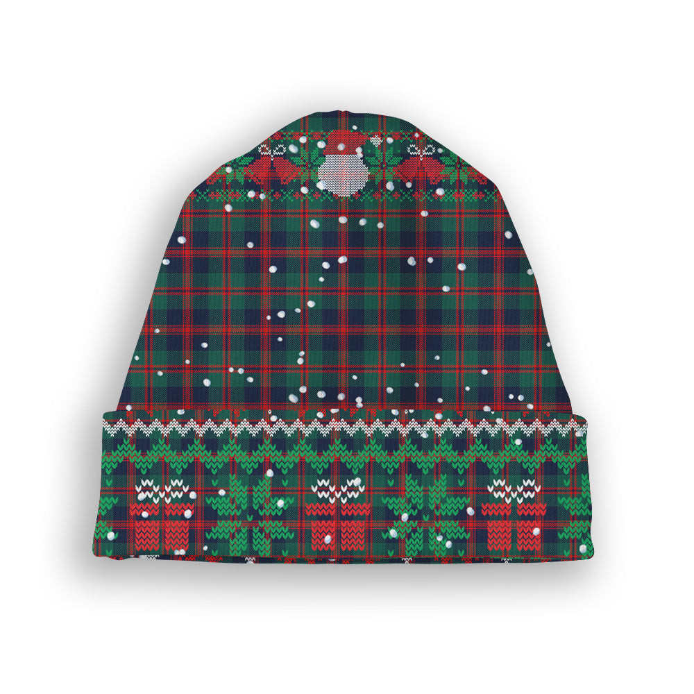ScotsTee Shop Scottish Robertson of Struan Modern Tartan Plaid Christmas Deer Snowman Snowflake Bell Knit Beanie