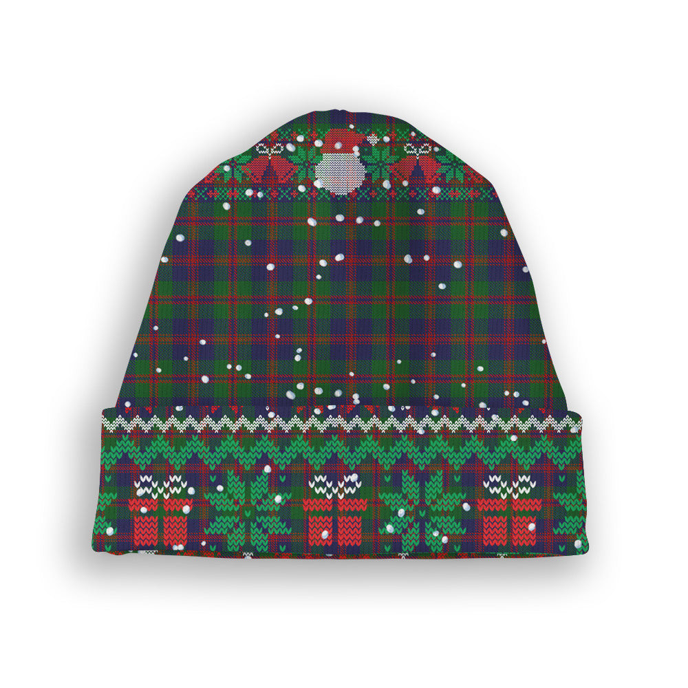 ScotsTee Shop Scottish Robertson Struan Tartan Plaid Christmas Deer Snowman Snowflake Bell Knit Beanie
