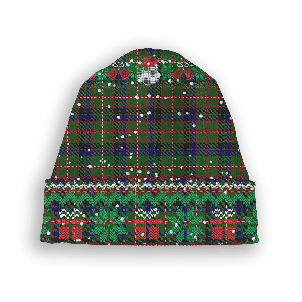 ScotsTee Shop Scottish Reid Green Tartan Plaid Christmas Deer Snowman Snowflake Bell Knit Beanie
