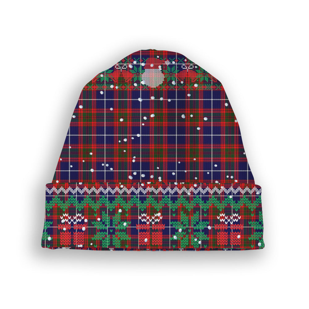 ScotsTee Shop Scottish Pennycook Modern Tartan Plaid Christmas Deer Snowman Snowflake Bell Knit Beanie