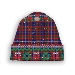 ScotsTee Shop Scottish Pennycook Modern Tartan Plaid Christmas Deer Snowman Snowflake Bell Knit Beanie