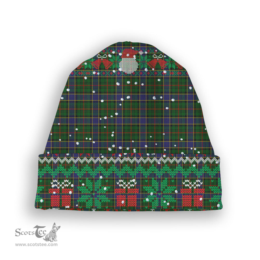 ScotsTee Shop Scottish Ochterlonie 1 Tartan Plaid Christmas Deer Snowman Snowflake Bell Knit Beanie
