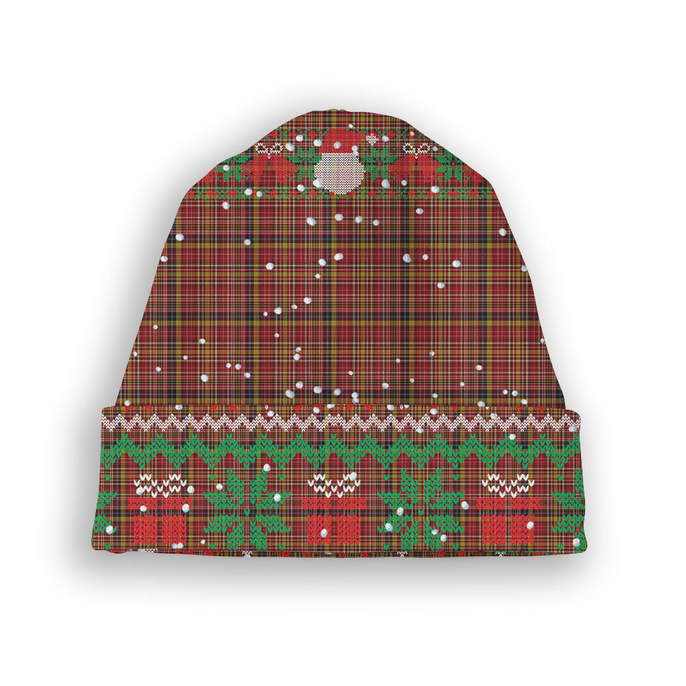 ScotsTee Shop Scottish Ogilvie (Ogilvy) of Strathallan Tartan Plaid Christmas Deer Snowman Snowflake Bell Knit Beanie