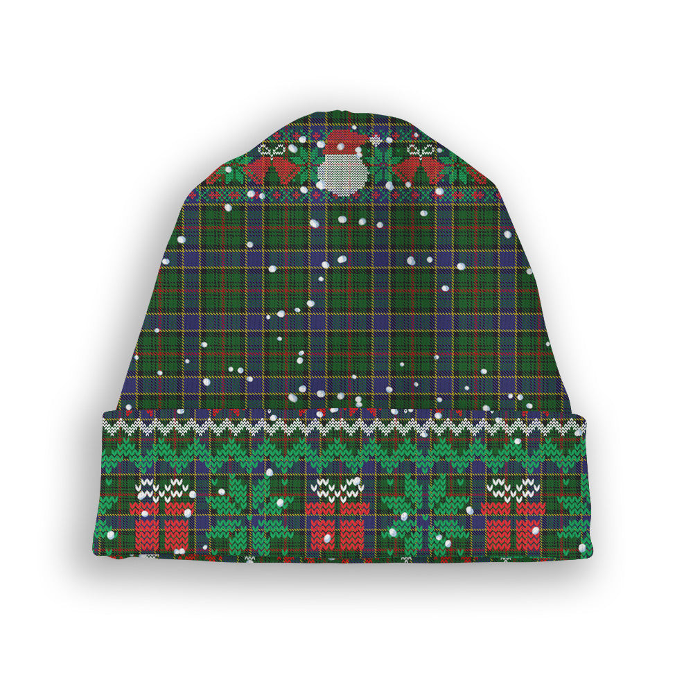 ScotsTee Shop Scottish Ogilvie of Inverarity Wilsons_ Tartan Plaid Christmas Deer Snowman Snowflake Bell Knit Beanie