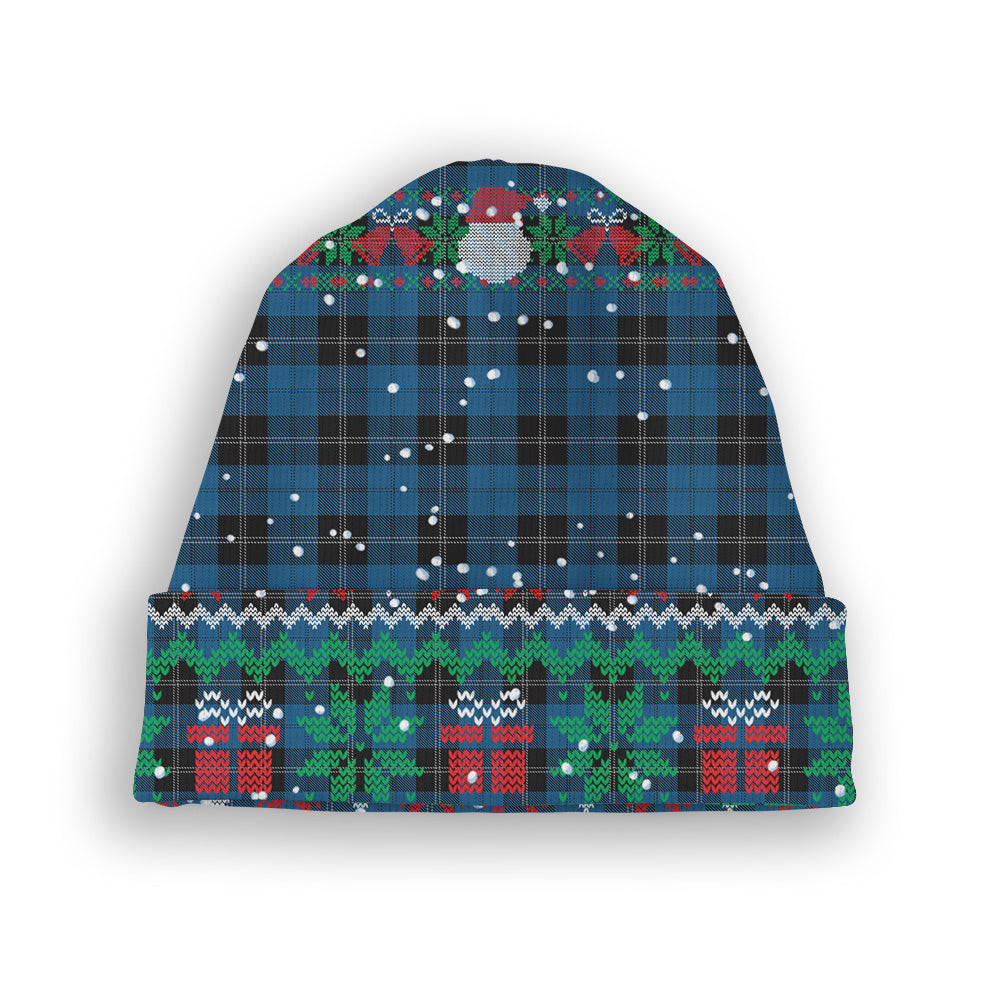ScotsTee Shop Scottish Ramsay Blue Hunting Tartan Plaid Christmas Deer Snowman Snowflake Bell Knit Beanie