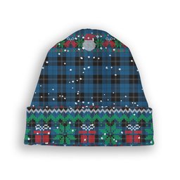ScotsTee Shop Scottish Ramsay Blue Hunting Tartan Plaid Christmas Deer Snowman Snowflake Bell Knit Beanie