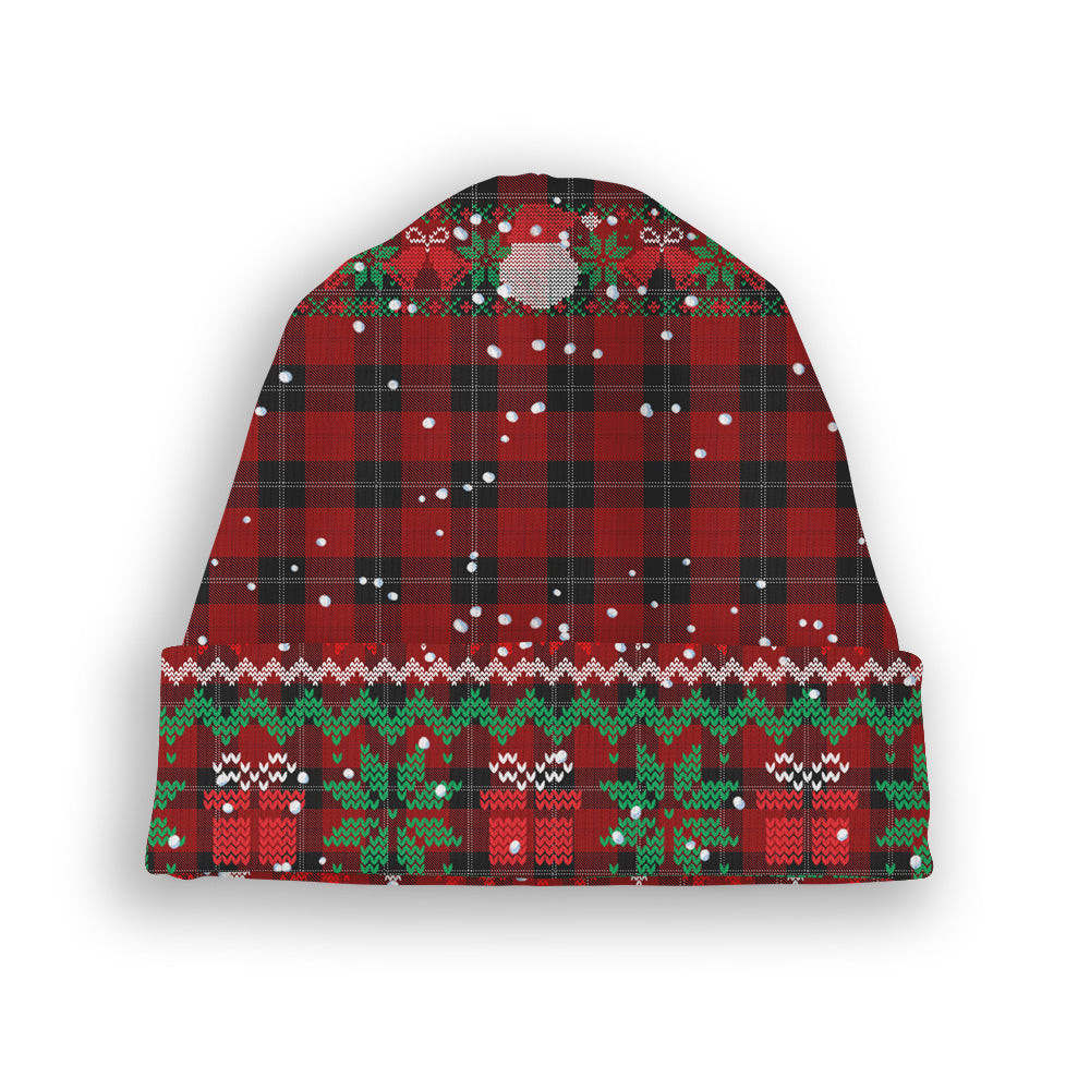 ScotsTee Shop Scottish Ramsay Red Tartan Plaid Christmas Deer Snowman Snowflake Bell Knit Beanie