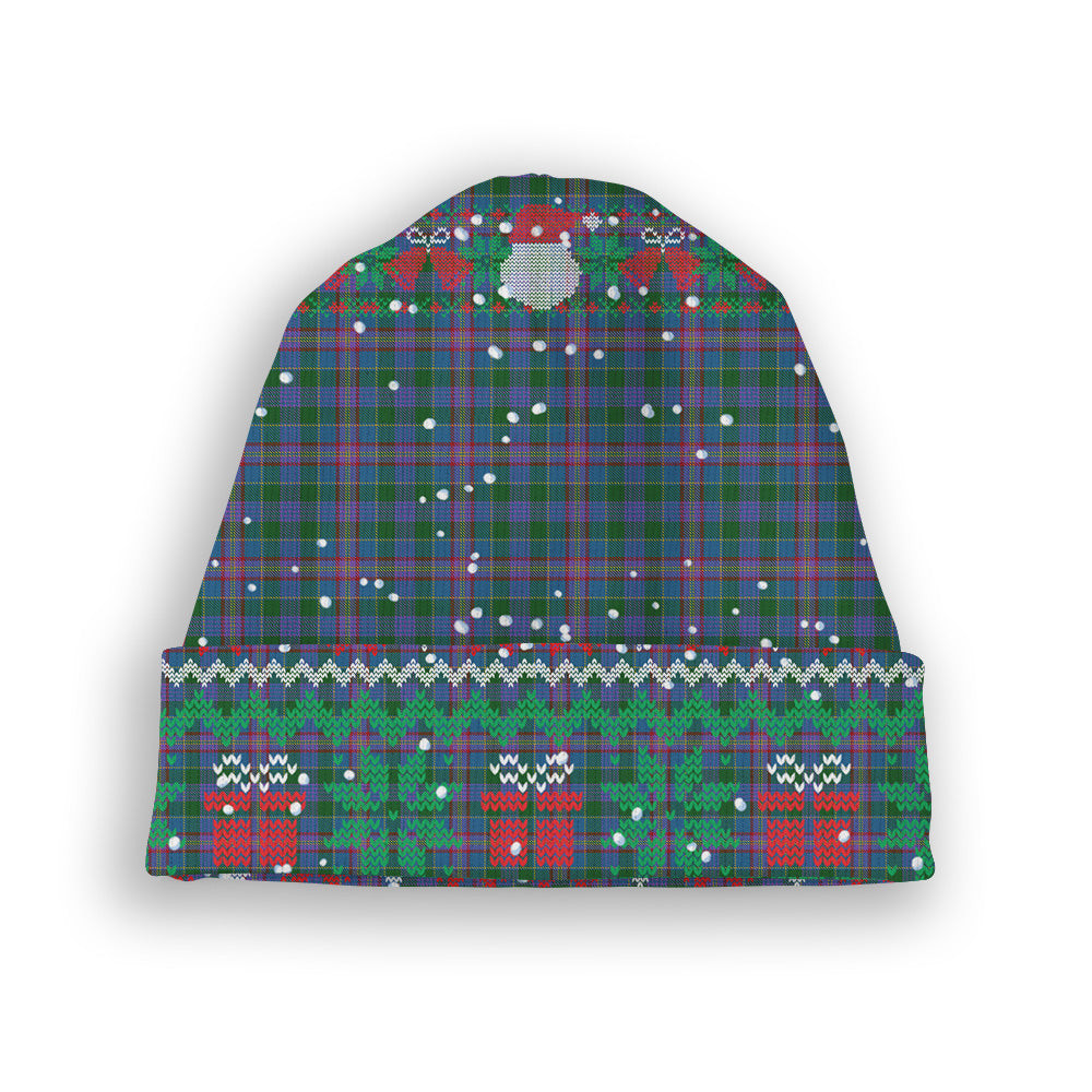 ScotsTee Shop Scottish Pitcairn Heritage Hunting Tartan Plaid Christmas Deer Snowman Snowflake Bell Knit Beanie