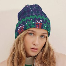 ScotsTee Shop Scottish Navy US Edzell Tartan Plaid Christmas Deer Snowman Snowflake Bell Knit Beanie