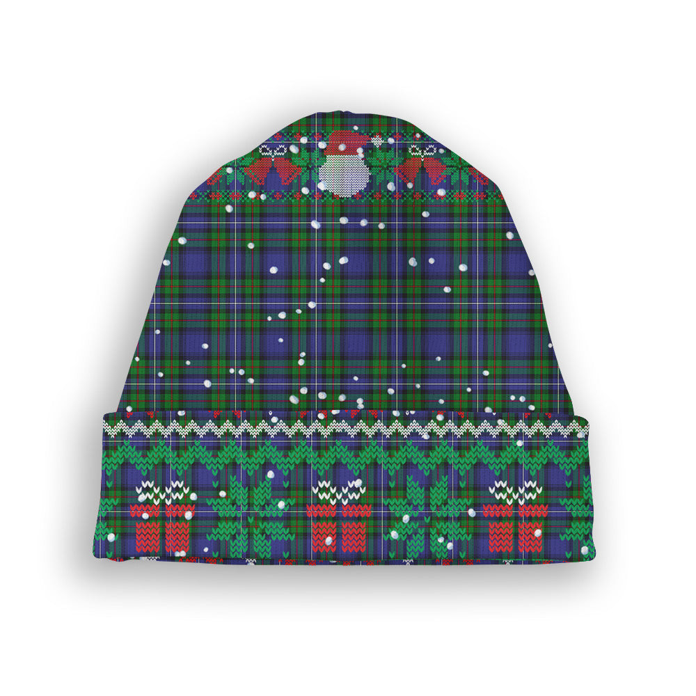 ScotsTee Shop Scottish Robertson Hunting Modern Tartan Plaid Christmas Deer Snowman Snowflake Bell Knit Beanie